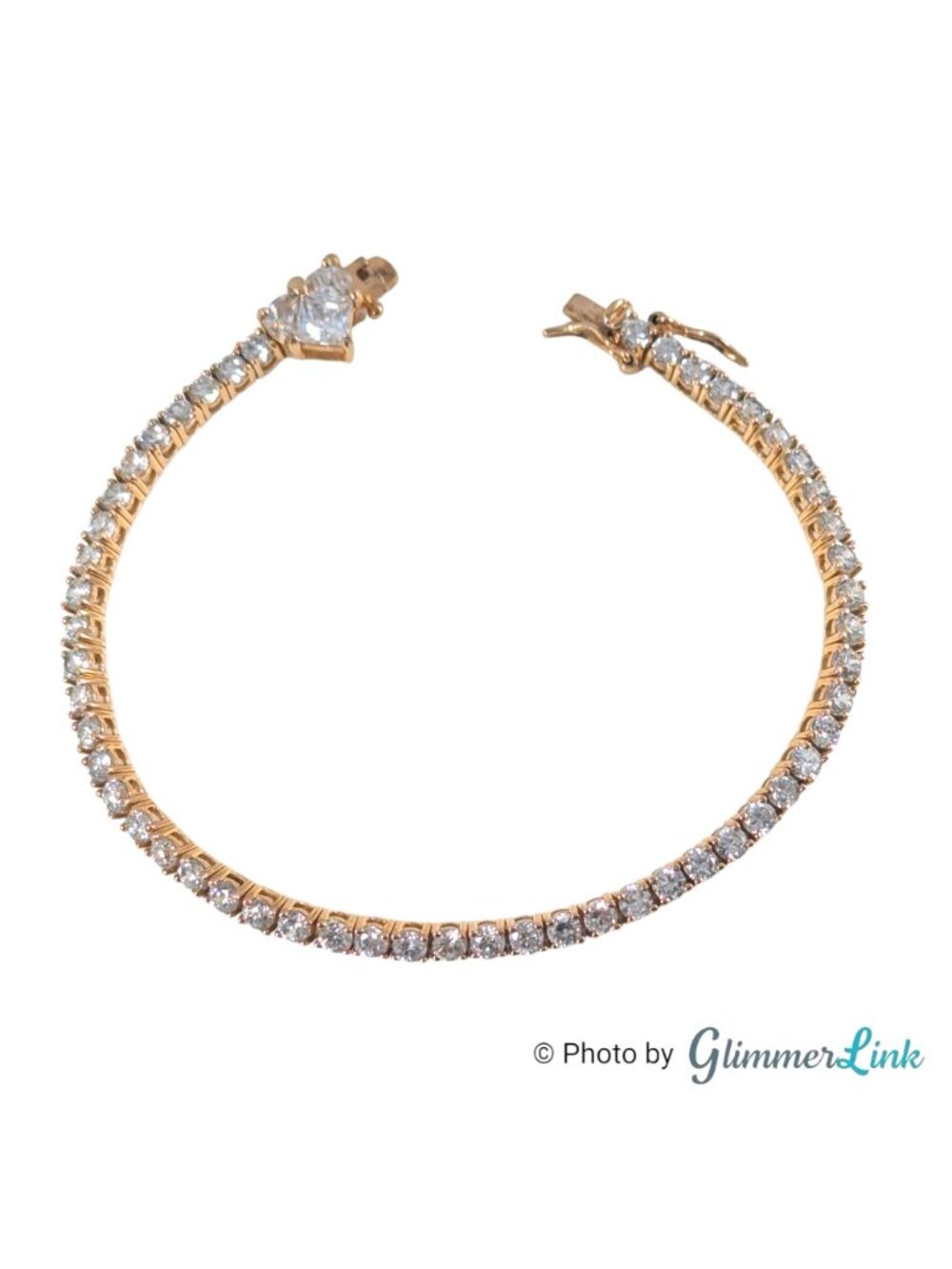 Ross Simons Heart Clasp CZ Tennis Bracelet Gold Plated Sterling 7" - Picture 10 of 14